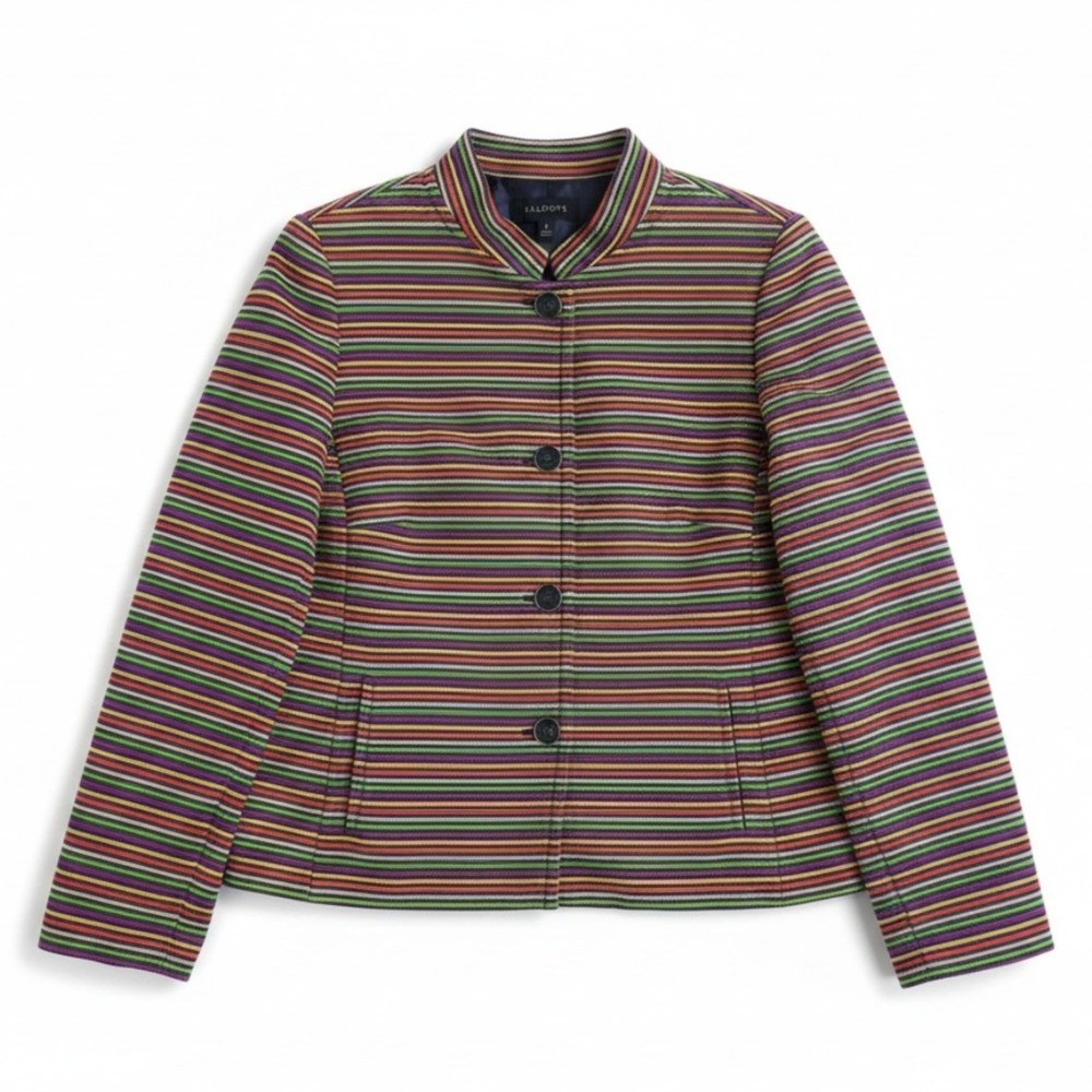 Talbots Blazer Womens 12 Purple Green Rainbow Striped Mandarin Collar Jacket